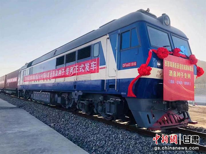 甘肃首列西部陆海新通道“酒泉-钦州港-鹿特丹”铁海联运种子专列顺利发运。(资料图)刘扬 摄 甘肃首列西部陆海新通道“酒泉-钦州港-鹿特丹”铁海联运种子专列顺利发运。(资料图)刘扬 摄